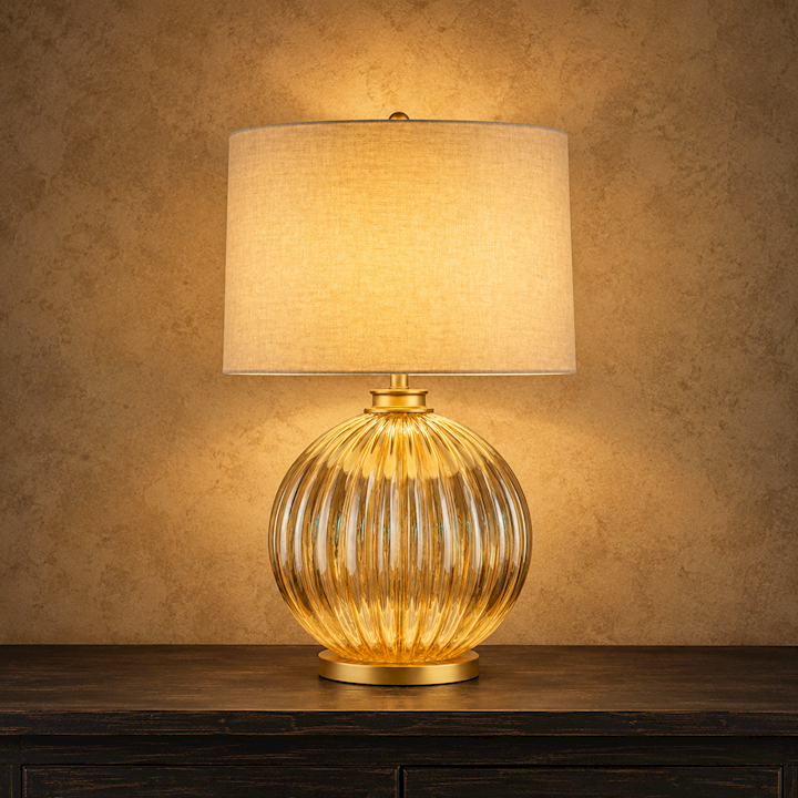 RIBBED AMBER GLASS LAMP 43x46x74cm